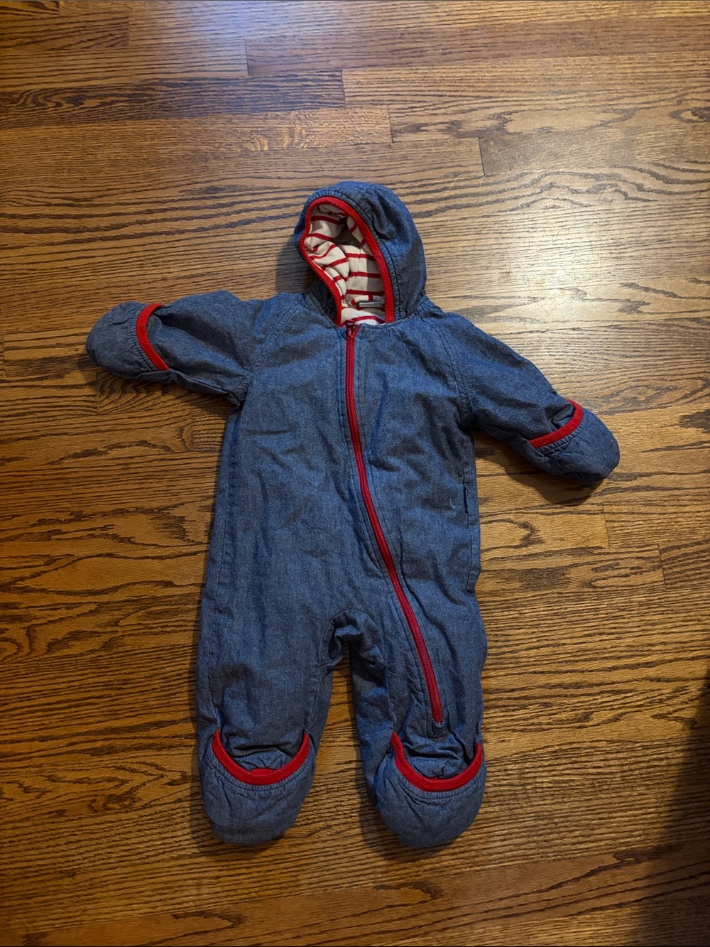 Polarn O. Pyret Blue Snowsuit One-Piece with Red Trim